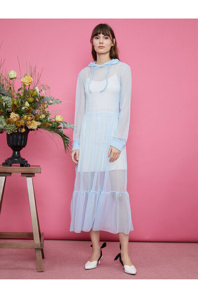 Koton Tunica albastră cu glugă pentru femei 0KAF10838FK