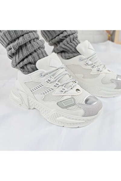 Tmall Pantofi sport pentru femei, cu inserții de plasă, D1394, albi