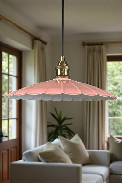 Bamyum Risso Pembe Metal Büyük Avize Lale Başlık Tekli Rustik Cafe Modern Sarkıt Aydınlatma