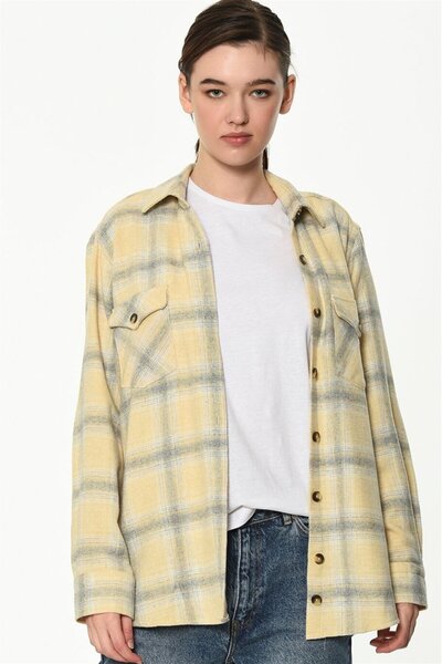 Dewberry Women's Ecru Checked Shirt Z6663