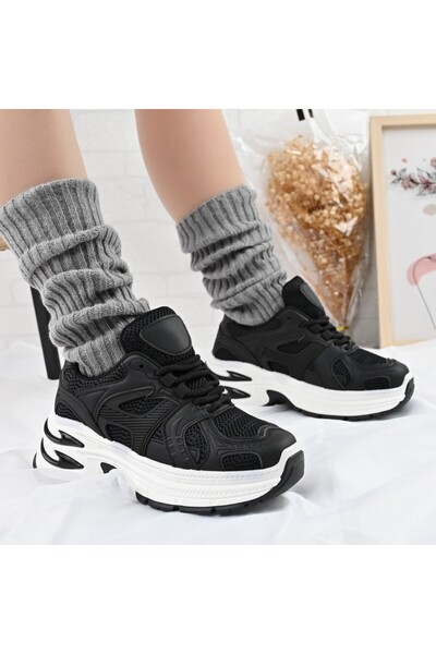 Tmall Pantofi sport pentru femei, cu inserții de plasă, D1387, negri