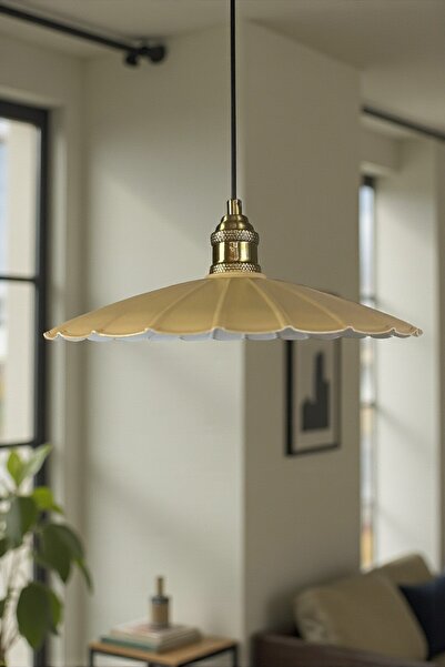 Bamyum Risso Bej Metal Büyük Avize Lale Başlık Tekli Rustik Cafe Modern Sarkı...