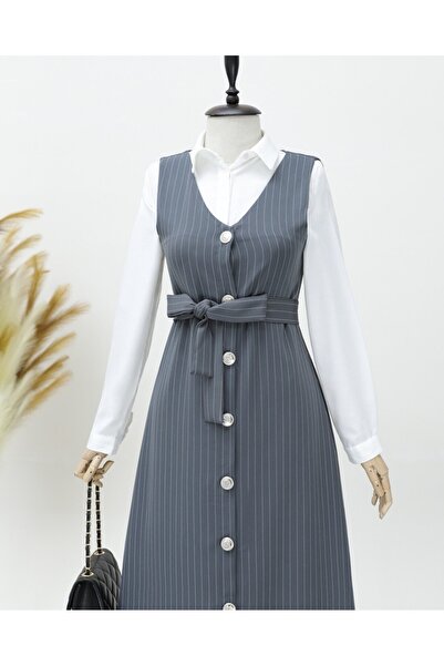 Modamorfo Ριγέ κοστούμι με κορδόνια με κουμπιά - Γκρι