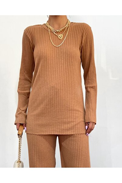 Modamorfo Crew Neck Camisole Set -Tan