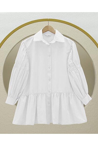 Modamorfo Sleeve Gathered Ruffle Detailed Shirt -White