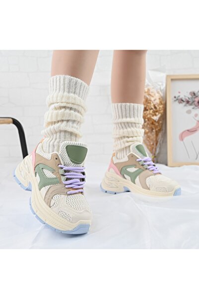 Tmall Pantofi sport pentru femei, cu inserții de plasă, D1387, bej