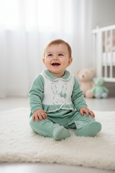 Babydola Babydoıla Velvet Footed Romper with Snap Fasteners on the Back