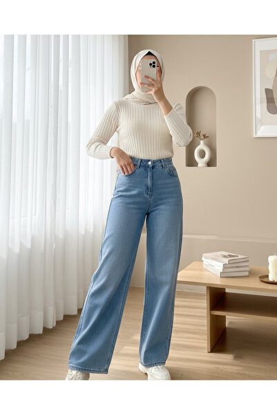 Modamorfo Multi Pocket High Waisted Jeans -Ice Blue