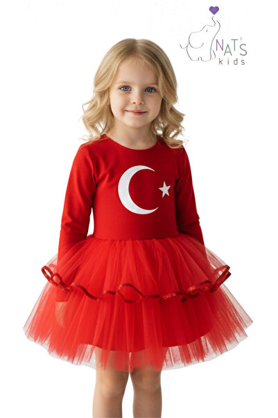 NATS KİDS Kırmızı Türk Bayraklı Kız Çocuk Elbise