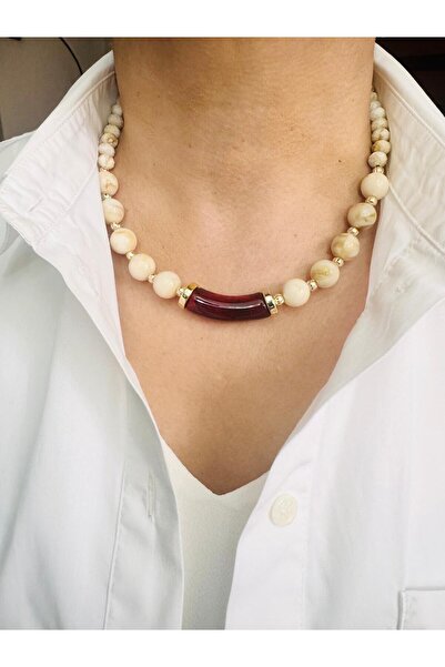 DEVİ fashion Burgundy Beaded Necklace 45 cm