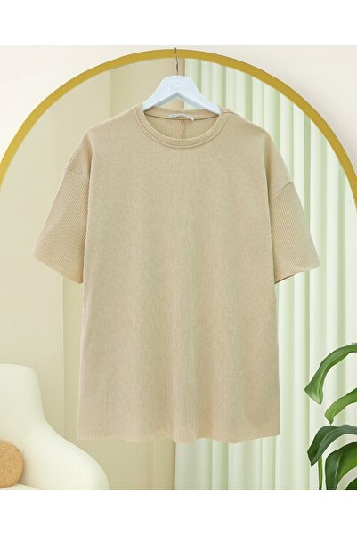 MissRunin Μπλουζάκι Crew Neck Twill Slit - Μπεζ