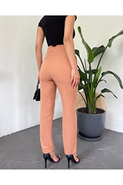 Modamorfo Detailní kalhoty na zip s vysokým pasem - skořice