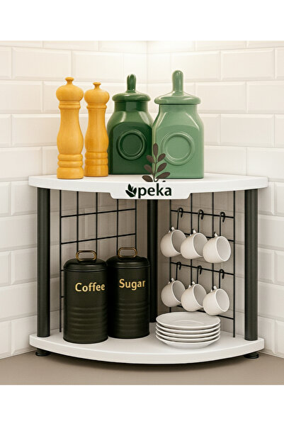 PEKA Tezgah Üstü Raf –Mutluluk Köşesi Mini Kahve Köşesi Ve Baharatlık 6 Kancalı Organizer