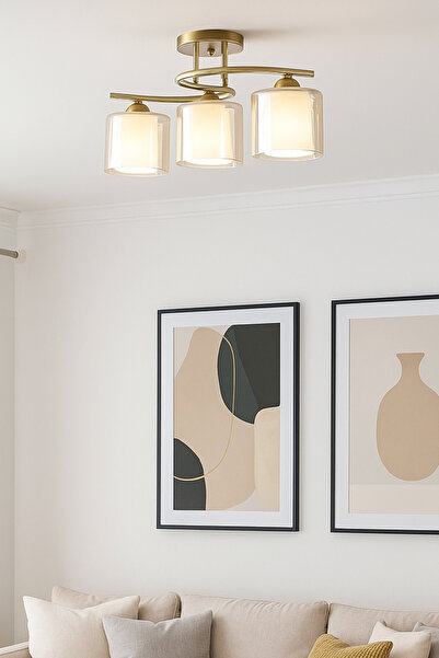 Genel Markalar Dekoratif Modern Eskitme Bal Çift Camlı 3'lü Fuji Avize