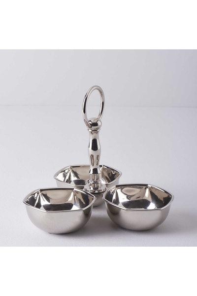 Linens Wawe 10x10x15 cm 3'lü Kase Gümüş