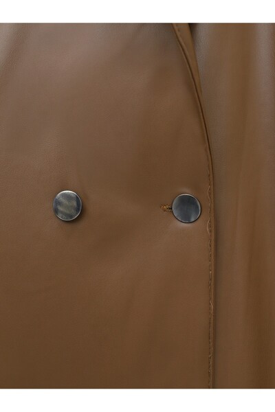 Modamorfo Öves oldalzsebekkel ellátott bőr kabát - barna