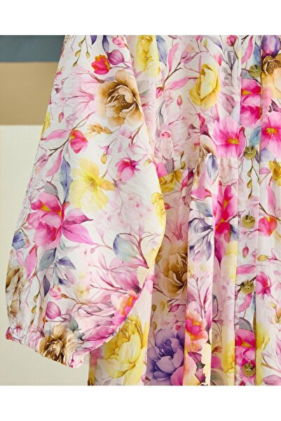 Modamorfo Μικτό φλοράλ εμπριμέ φόρεμα με μισό κουμπί - κίτρινο