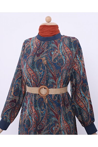 Modamorfo Ethnic Pattern Skirt Segmented Lined Chiffon Dress - Emerald