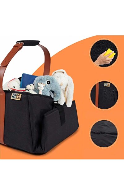 OEM Geantă/pătură pentru bebeluși Mama Mira! poliester/piele PU, negru/maro, 38 x 38 cm