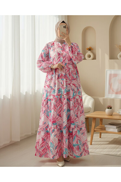 Modamorfo Φόρεμα με λουλουδάτο σχέδιο με μοντέρνα λαβή και ελαστικό μισό κουμπί - Plum