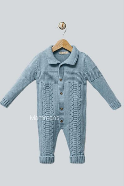Mamman's Knitted Winter Baby Romper, Baby Collar, Thick Knitted Unisex Buttoned Romper for Girls and Boys