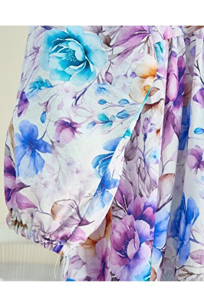 Modamorfo Μικτό φλοράλ εμπριμέ φόρεμα με μισό κουμπί - Μπλε