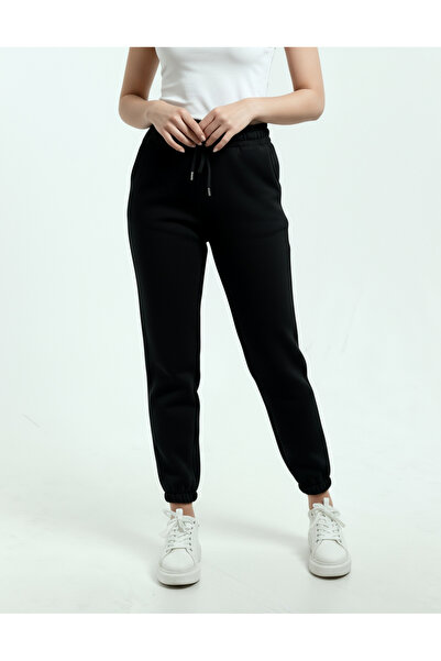 Veleno Black Women's 3-Thread Elasticated Leggings Sweatpants Soft Fabric