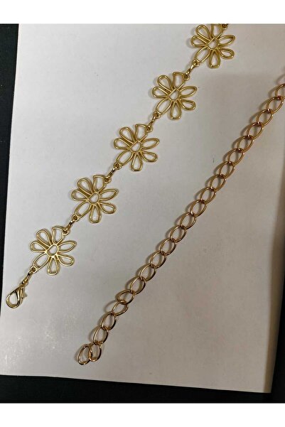 Maison La Femme حزام نسائي قابل للتعديل بتفاصيل زهرة الأقحوان الذهبية، حزام ل...