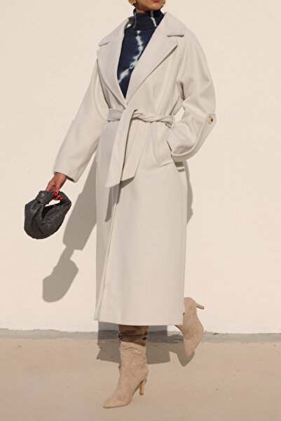 Suziş Baliksirti Pattern Long Premium Cashmere Coat Cr7053