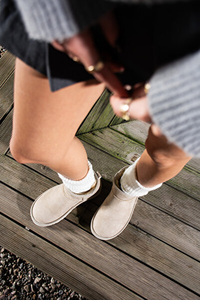 DESPİNA LEVA Kadın Ultra Mini Süet Kadın Bot Içi Tüylü Düz Taban Bot & Bootie