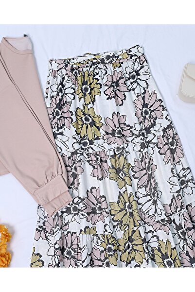 Modamorfo Fusta de in cu centura cu model cu talie elastica - pudra