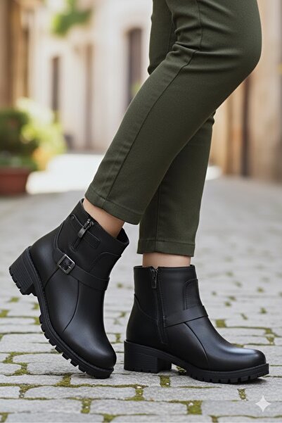 Mehmet Mete 42831 Siyah Hakiki Deri İçi Kürklü Kaymaz Taban Kadın Bot