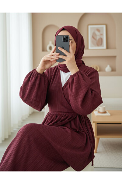 Modamorfo Tunic with Tie Inside and Wide Leg Trousers Suit - Burgundy