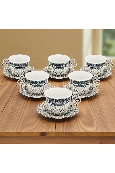 E orient Turkish Coffee Cup 6-Piece Presentation Set Metal Coffee Cup