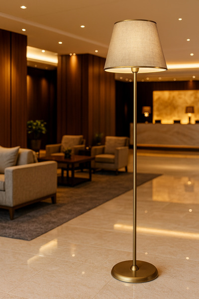 Lampada Rita Eskitme Kaplama Metal Lambader - Hasır Gold Şeritli