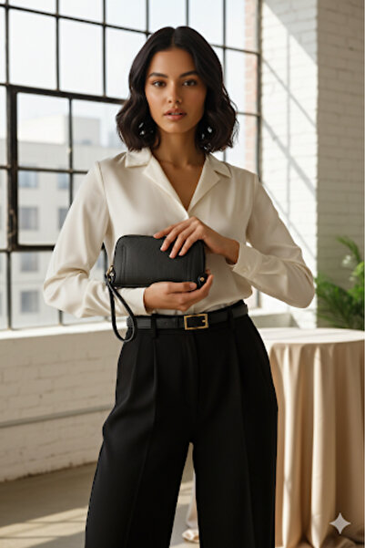 GENCOBAG Mini Deri Bilek Çantası – Kadın El Çantası & Cüzdan – Şık Siyah