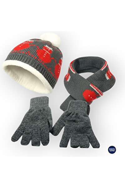 Mustran Set de 3 mănuși pentru copii, tricotaje căptușite cu lână, eșarfe, mănuși - model gros de tricotat pentru cadou de iarnă