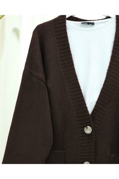 Modamorfo Buttoned Double Pocket Casual Knit Cardigan -K. Brown