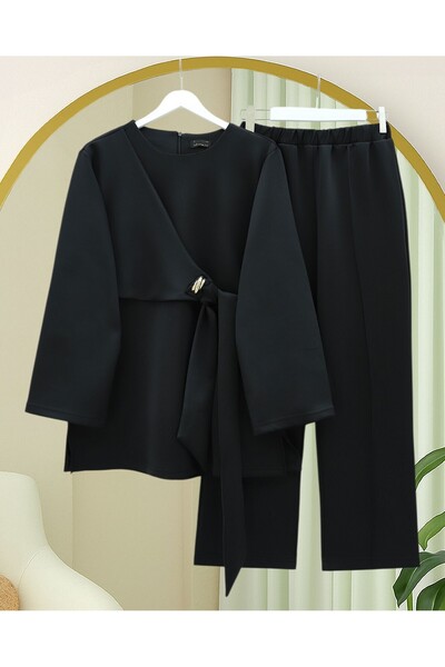 Modamorfo Slit Scuba Suit with Cross-Tied Front - Black