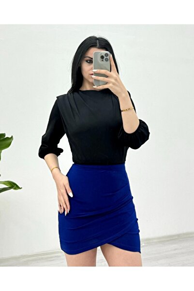 Modamorfo Sendy Blouse with Shoulder Drawstring and Padded Jumpsuit - Black