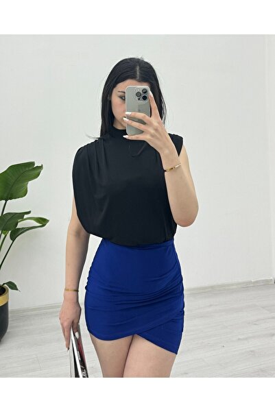 Modamorfo Zero Sleeve Padded Sandy Blouse -Black