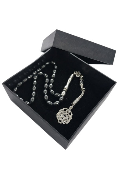 oftenadmire سبحة من الحجر الطبيعي الهيماتيت طراز أرز، 33 حبة فضية اللون طراز ...