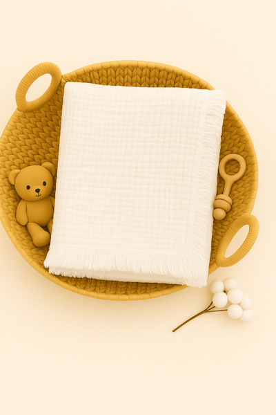 GÜLERBEBECİX بطانية أطفال موسلين 4 طبقات مقاس 100×100 سم طبيعية