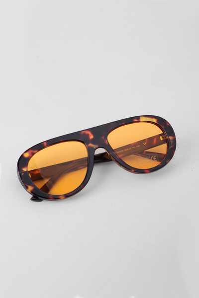 Kapin Reina Kemik Tasarım Oval Güneş Gözlüğü Leopar Çerçeve - Mavi Cam