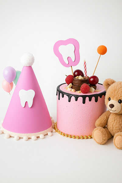 aloha concept Η πρώτη μου δόντι έφυγε Σετ καπέλων για πάρτι με ροζ τούρτα