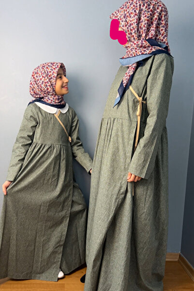 Masnu Çocuk Girl's Green White Polka Dot Lycra 100% Cotton Prayer Dress