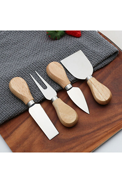 ZUZU MADE Bambu Saplı 4'lü Çelik Peynir Bıçak Seti Sunum Seti