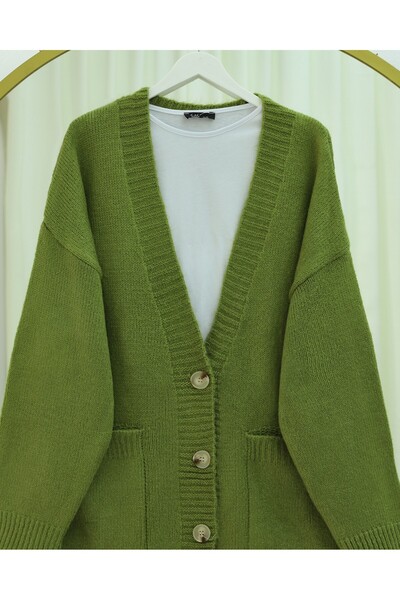 Modamorfo Buttoned Double Pocket Casual Knit Cardigan -F.Green