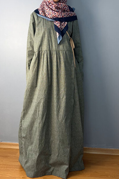 Masnu Çocuk Girl's Green White Polka Dot Lycra 100% Cotton Prayer Dress