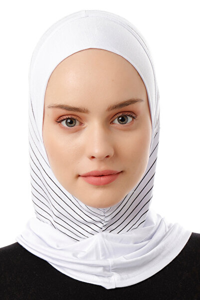 Ecardin Ριγέ Αθλητικό Hijab Bone Turban -ST296 ΛΕΥΚΟ